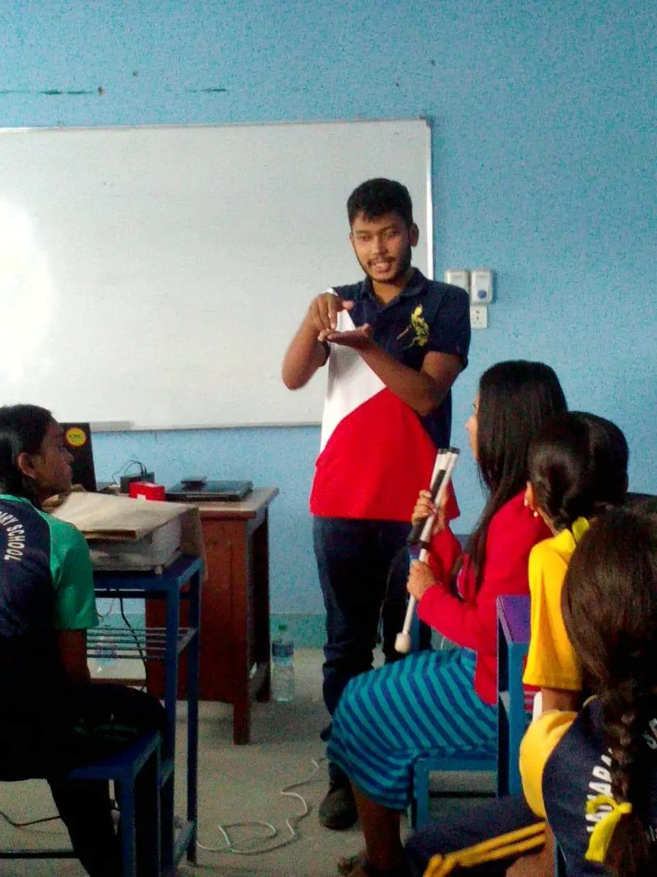 The Founder and Director Mr. Abhishek Shahi of Chain For Change is speaking about the importance of inclusive education to the students of Janapath Secondary School.