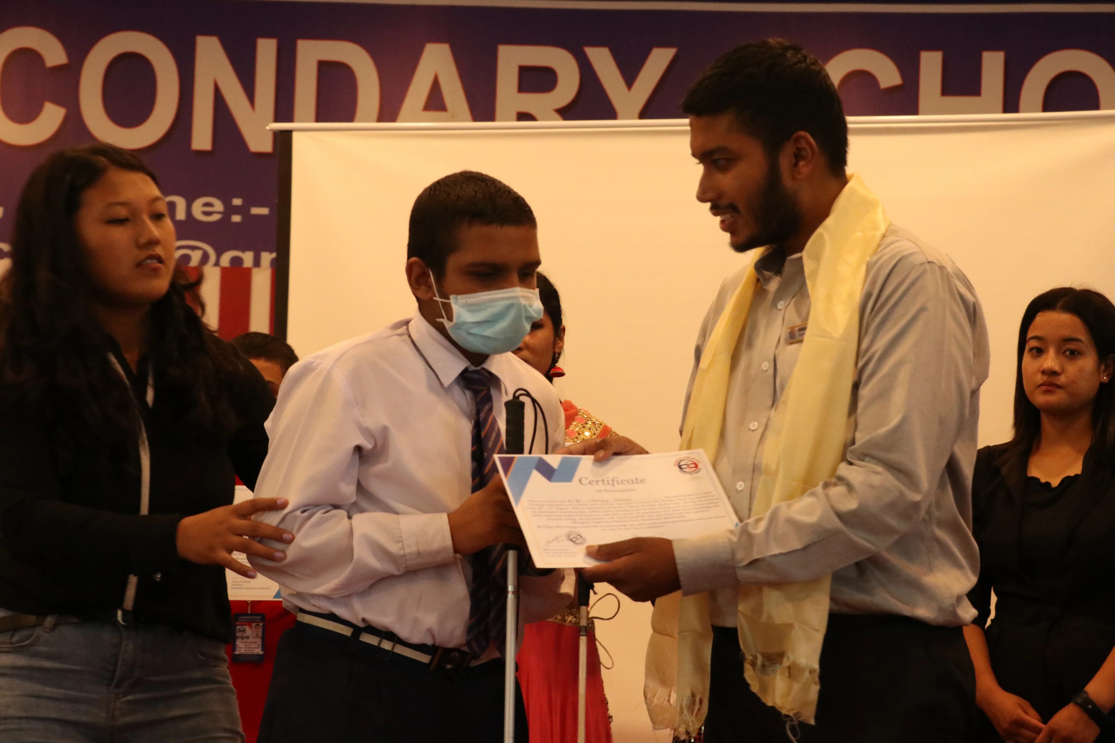 Awarding certificate to the participant with visual disability by Founder & Director of Chain For Change Mr. Abhishek Shahi.
