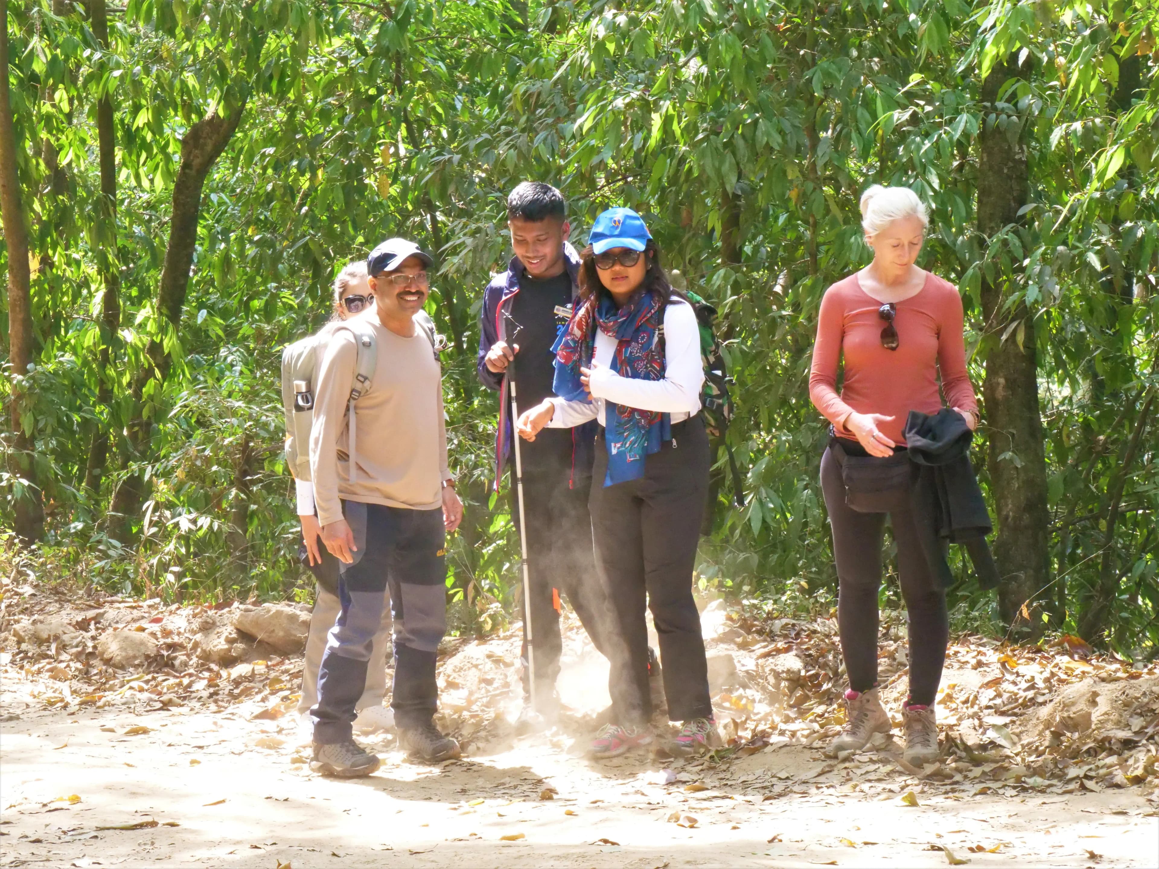 Founder & Director of Chain For Change Abhishek Shahi is being guided by his guide Sarah Maharjan during the hiking. Fr. Jiju Varghese, S.J & Dr. Cristina Gomez Vicente is also observed in the picture.