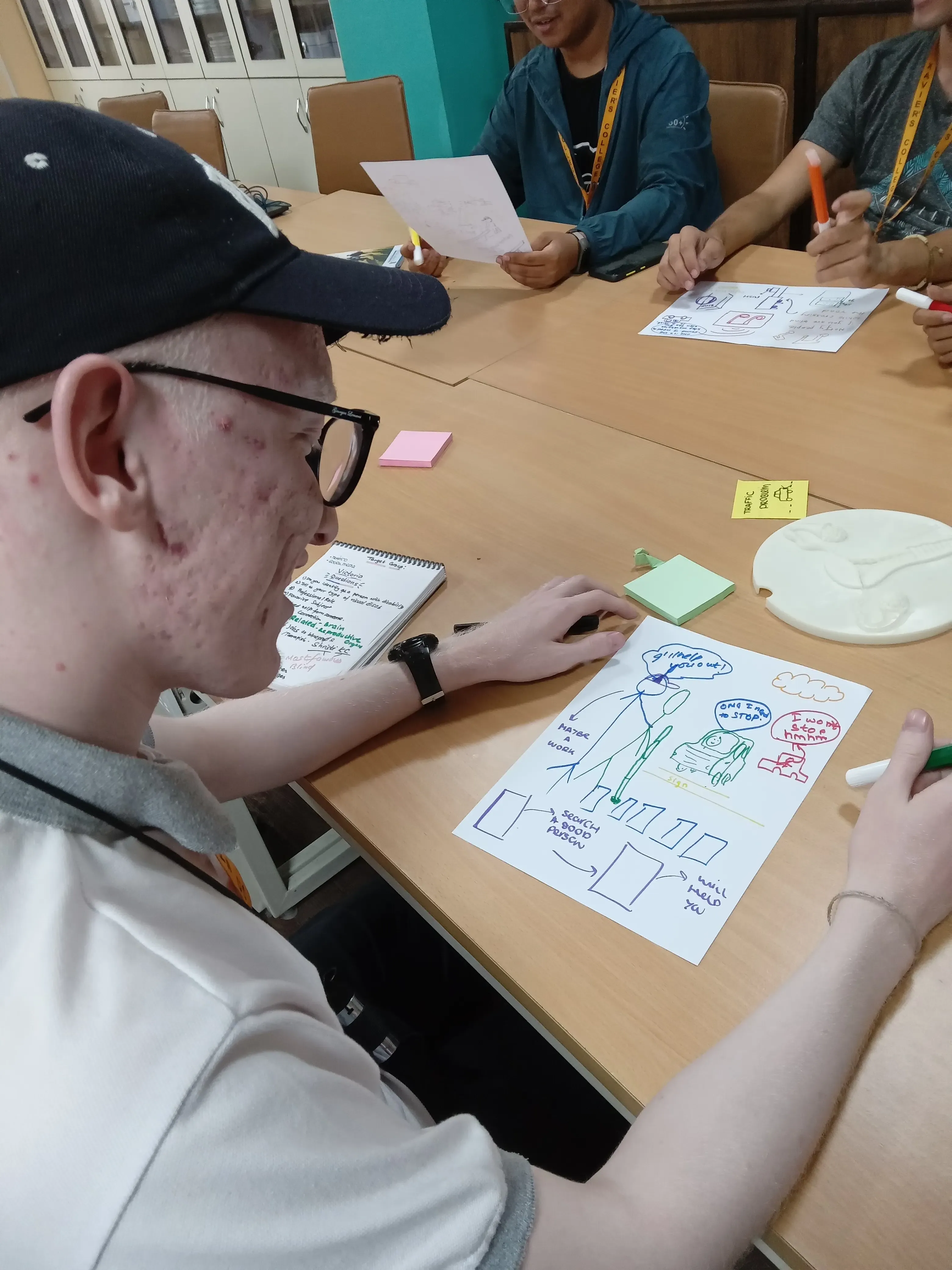 A picture where IT & Creative Specialist - Joon Shakya is observing the sketch as a part of group game.
