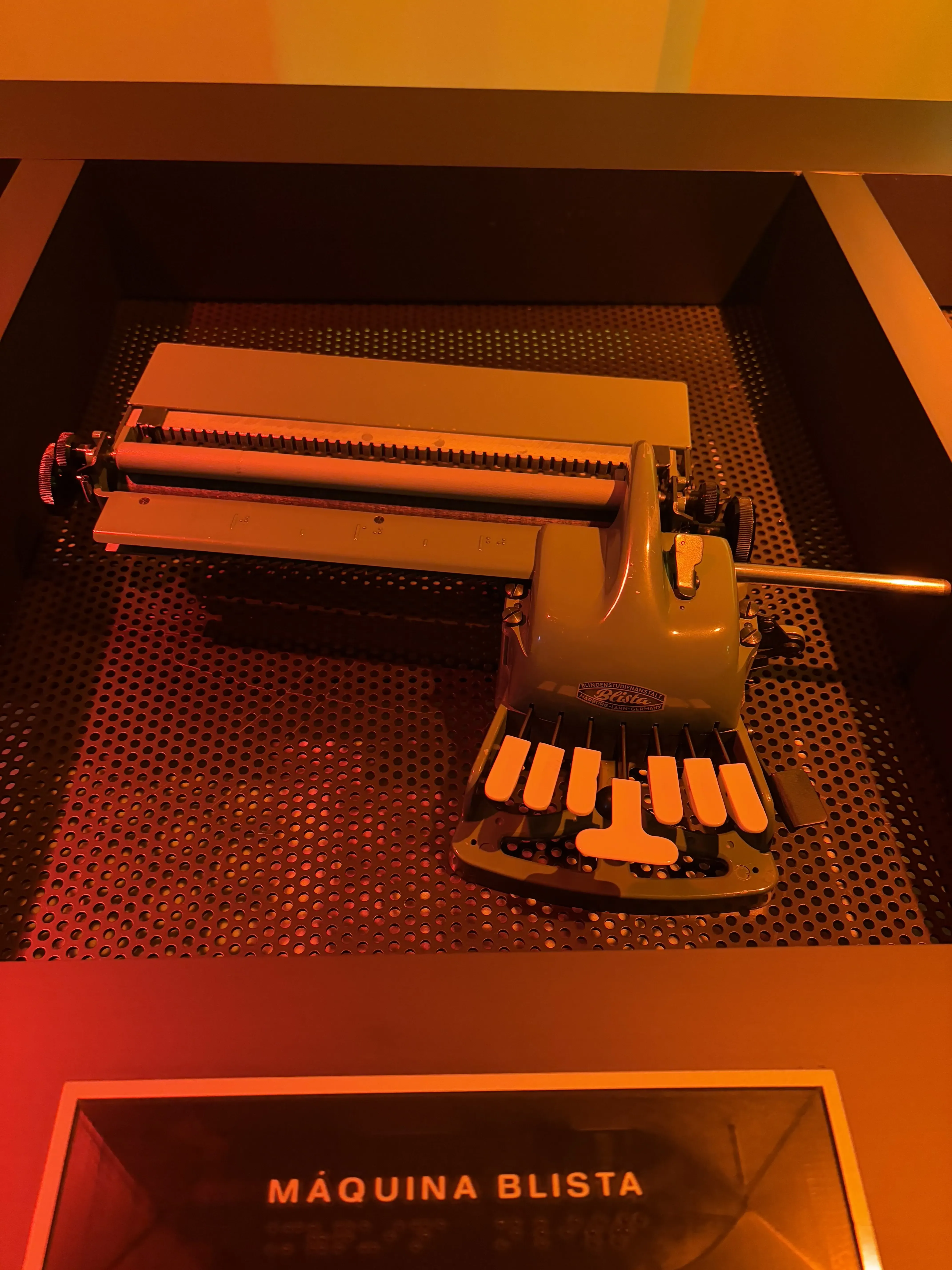 A picture of antic braille typewriter from 'Maquina Blista' company kept in the museum.