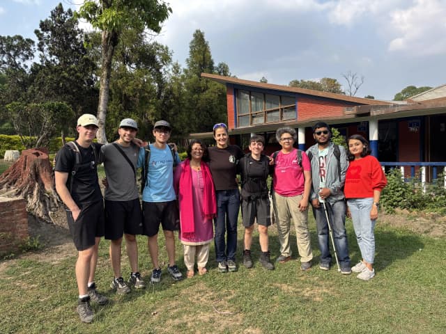 A group picture including Blind Section Coordinator, Mrs. Samita Shakya, CFC Executives, Mr. Abhishek Shahi & Ms. Deepika Shahi along with 2 Spanish facilitators and 4 Interns.