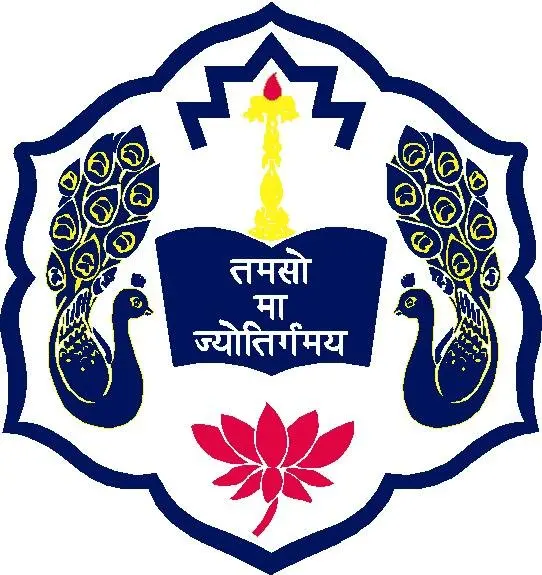 Logo of Laboratory Secondary School. A crest or emblem design featuring two stylized peacocks, one on each side, flanking an open book at the center. Inside the book, there is white Nepali text that reads "तमसो मा ज्योतिर्गमय" which translates to "Lead me from darkness to light". Above the book is a yellow and red lit oil lamp, symbolizing knowledge or enlightenment. At the bottom of the emblem, there is a red lotus flower. The entire design is outlined with a blue border in an ornate shape.