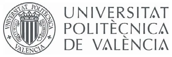 Logo of UNIVERSITAT POLITÈCNICA DE VALÈNCIA. A circular university seal on the left, featuring a shield with vertical stripes and a crown above, surrounded by the text "UNIVERSITAT POLITÈCNICA VALÈNCIA". To the right of the seal, the name "UNIVERSITAT POLITÈCNICA DE VALÈNCIA" is written in large, elegant uppercase letters, with clear and spaced-out typography.