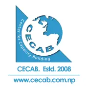 Logo of Center for Capacity Building (CECAB). A triangle with a globe inside and the text 'CECAB' over the globe. Written around the edge of the triangle is 'Center for Capacity Building'. Below the triangle, the text reads: 'CECAB. Estd. 2008'