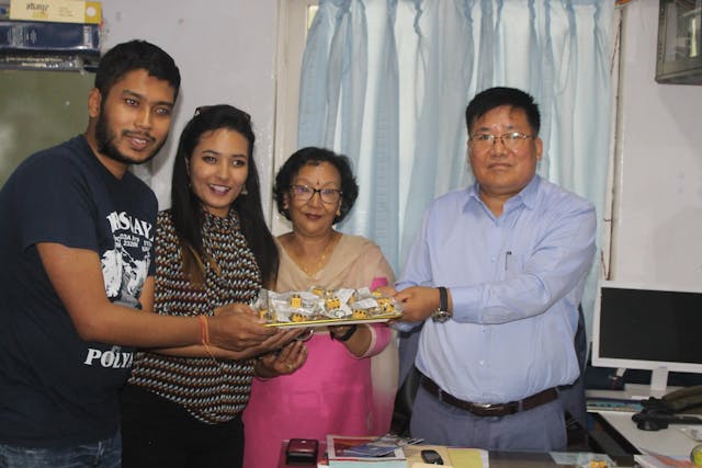 Handing over the Braille Cubes to the principal of Laboratory School Dr. Lakpa Sherpa and the coordinator Mrs. Mina Shrestha by the Founder & Director of CFC Mr. Abhishek Shahi & Co-founder & Treasurer Ms. Sanjiya Shrestha.
