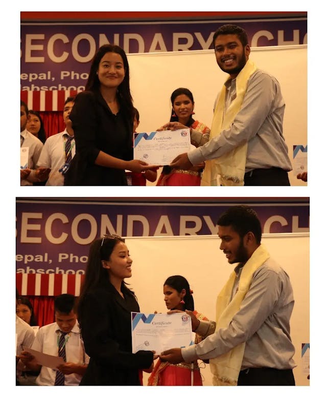 Awarding certificate to the MCs of the closing event of Guiding Techniques & Mobility Skills Training 2022 by Founder & Director of Chain For Change Mr. Abhishek Shahi.