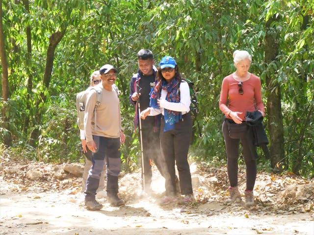 Founder & Director of Chain For Change Abhishek Shahi is being guided by his guide Sarah Maharjan during the hiking. Fr. Jiju Varghese, S.J & Dr. Cristina Gomez Vicente is also observed in the picture.